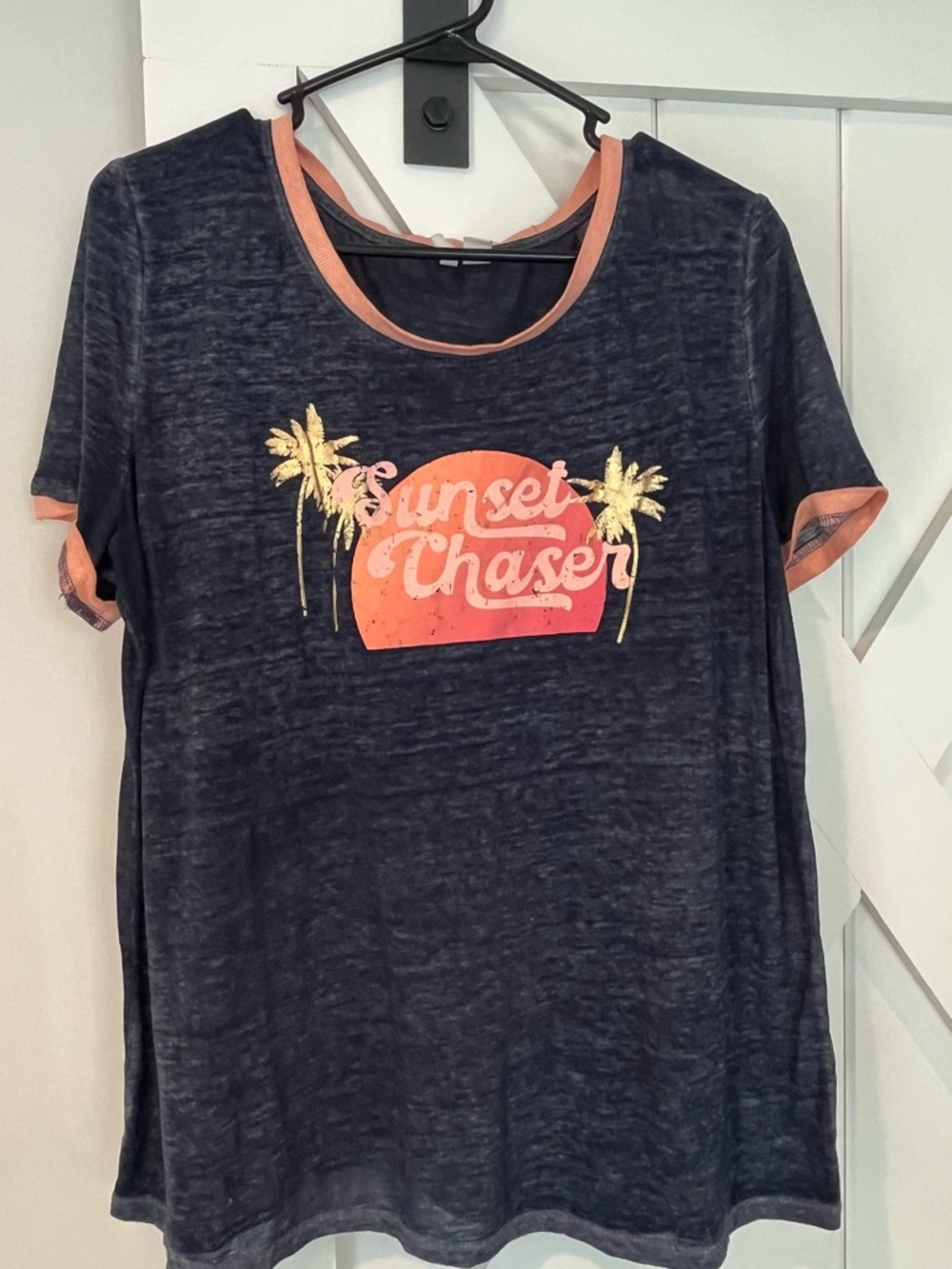 Cato Navy Graphic Tee with Coral Trim